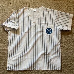 Chicago Cubs Scrub Shirt Adult White Blue Pinstripes Advocate Health Care